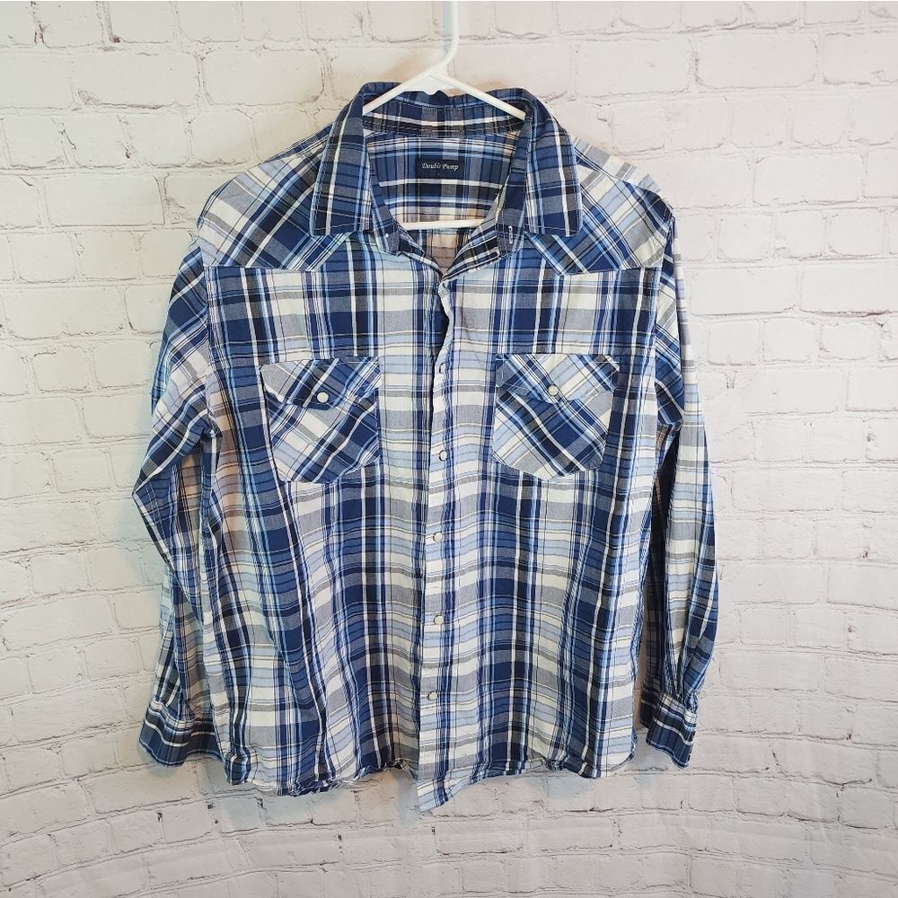 Men's Double Pump longsleeve button down shirt, size Large